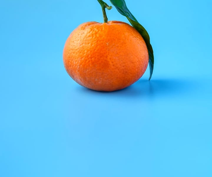 an orange on lightblue background